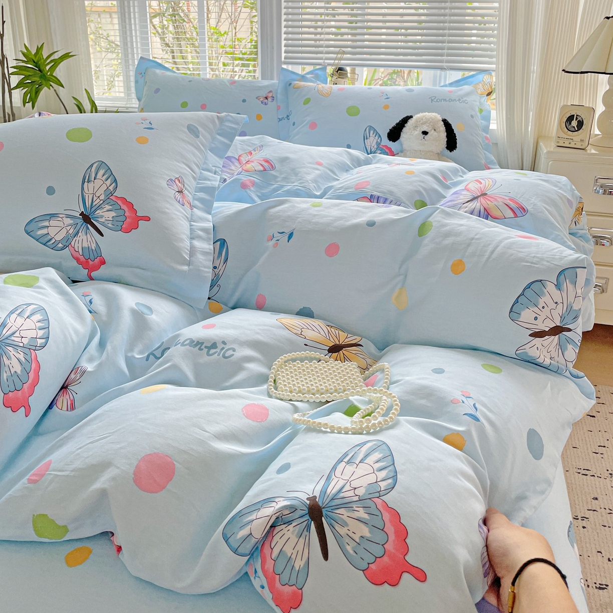 91家纺网 家纺一手货源 找家纺 文黛家居 2025新款全棉喷气印花全棉纯棉印花系列单品被套被套单件单被套 蝶舞-兰