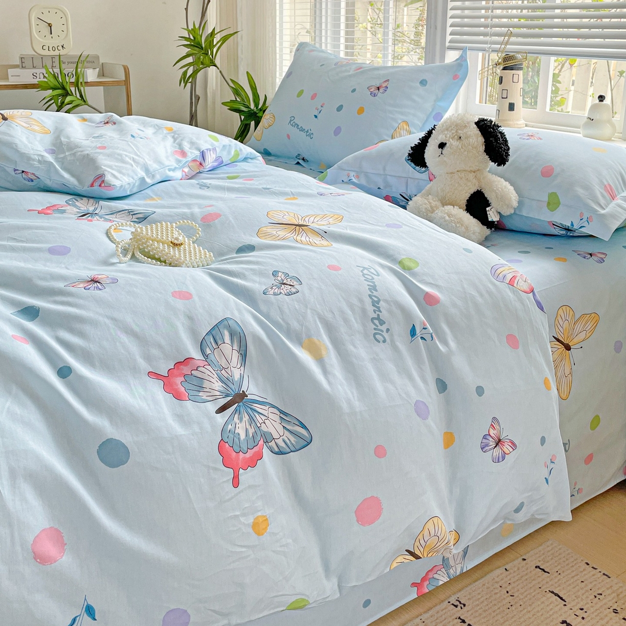 91家纺网 家纺一手货源 找家纺 文黛家居 2025新款全棉喷气印花全棉纯棉印花系列单品被套被套单件单被套 蝶舞-兰