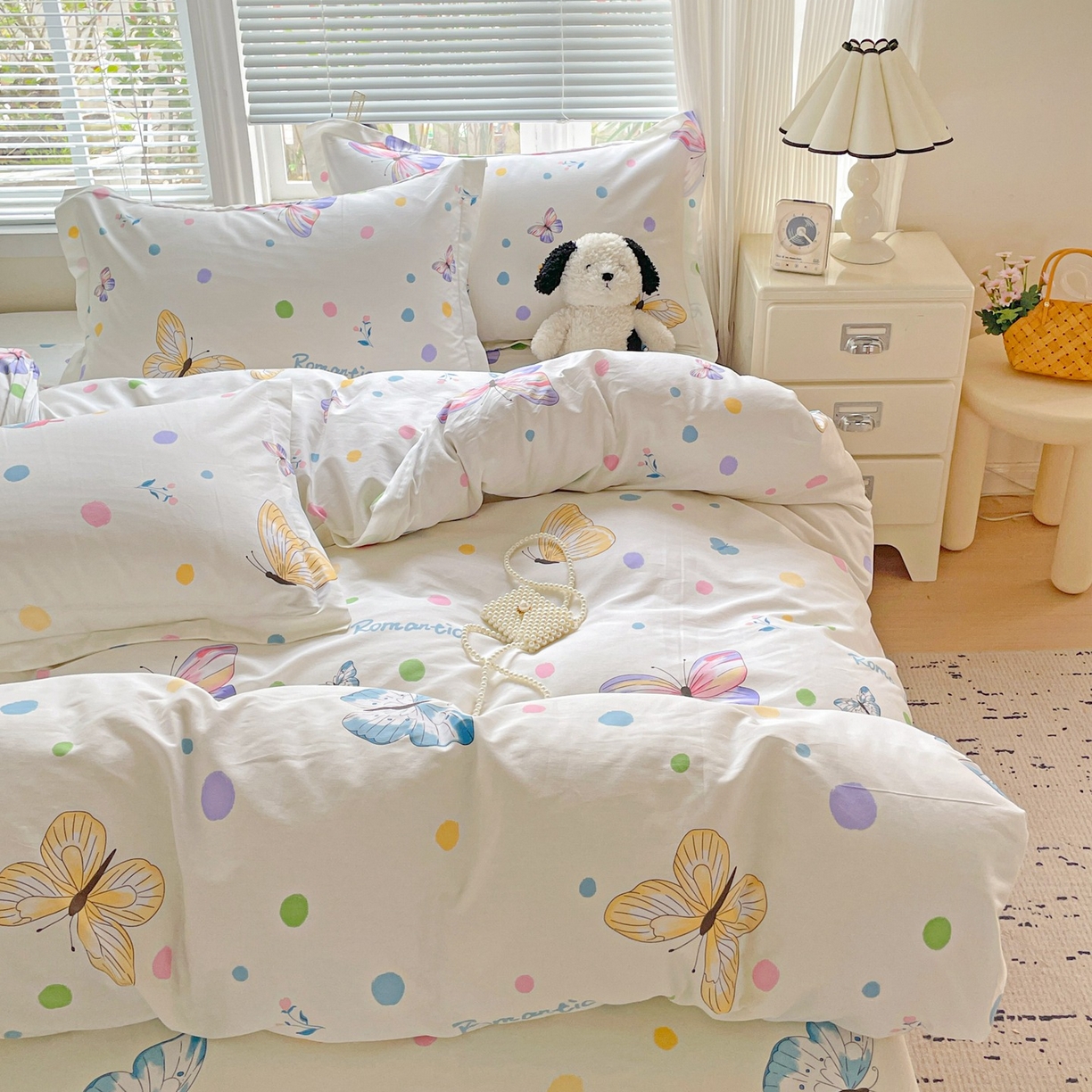 91家纺网 家纺一手货源 找家纺 文黛家居 2025新款全棉喷气印花全棉纯棉印花系列单品被套被套单件单被套 蝶舞-米黄