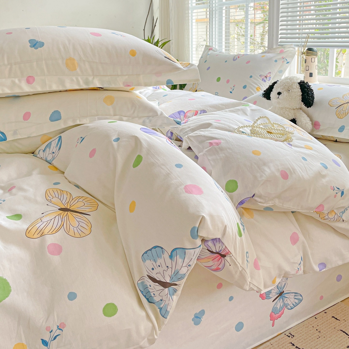 91家纺网 家纺一手货源 找家纺 文黛家居 2025新款全棉喷气印花全棉纯棉印花系列单品被套被套单件单被套 蝶舞-米黄