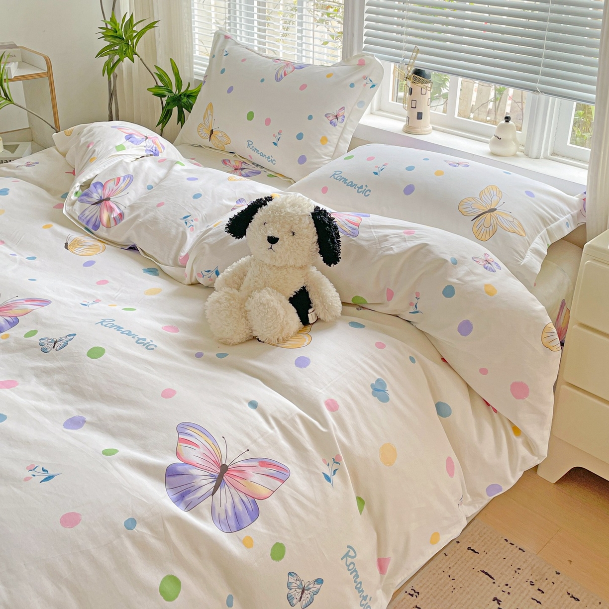 91家纺网 家纺一手货源 找家纺 文黛家居 2025新款全棉喷气印花全棉纯棉印花系列单品被套被套单件单被套 蝶舞-米黄