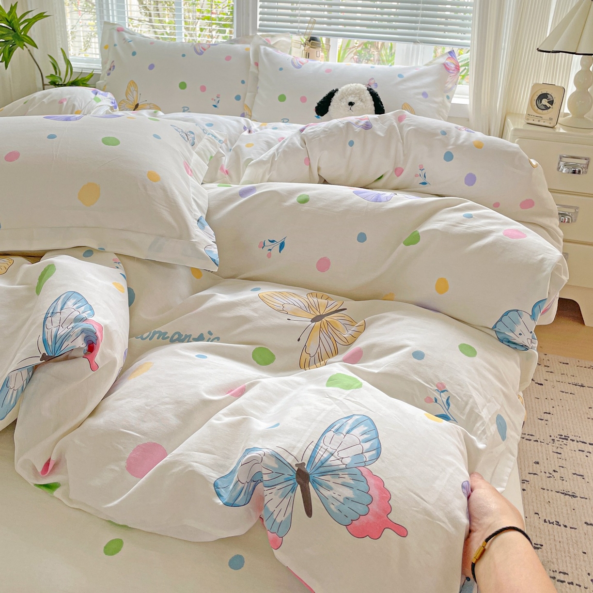 91家纺网 家纺一手货源 找家纺 文黛家居 2025新款全棉喷气印花全棉纯棉印花系列单品被套被套单件单被套 蝶舞-米黄