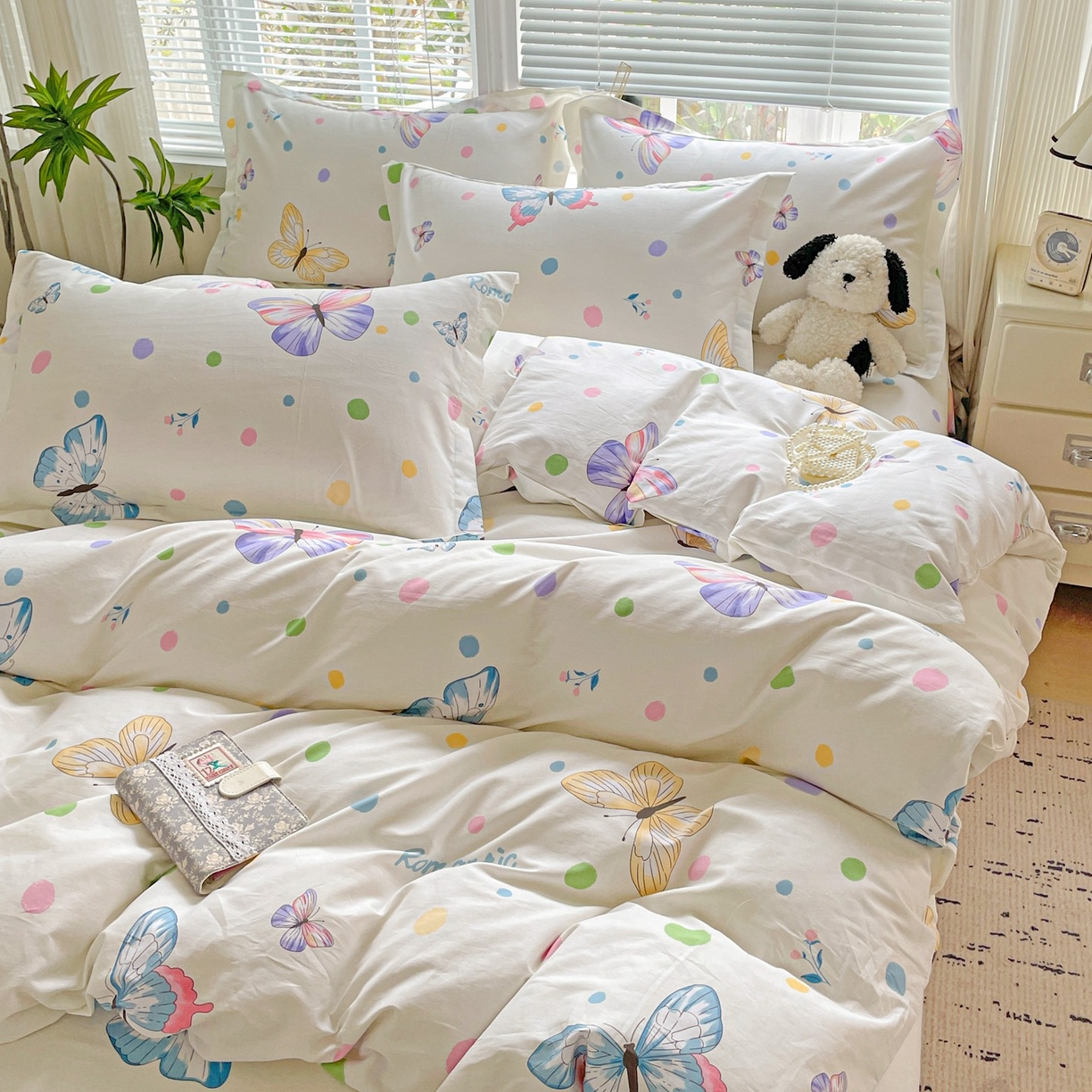 91家纺网 家纺一手货源 找家纺 文黛家居 2025新款全棉喷气印花全棉纯棉印花系列单品被套被套单件单被套 蝶舞-米黄