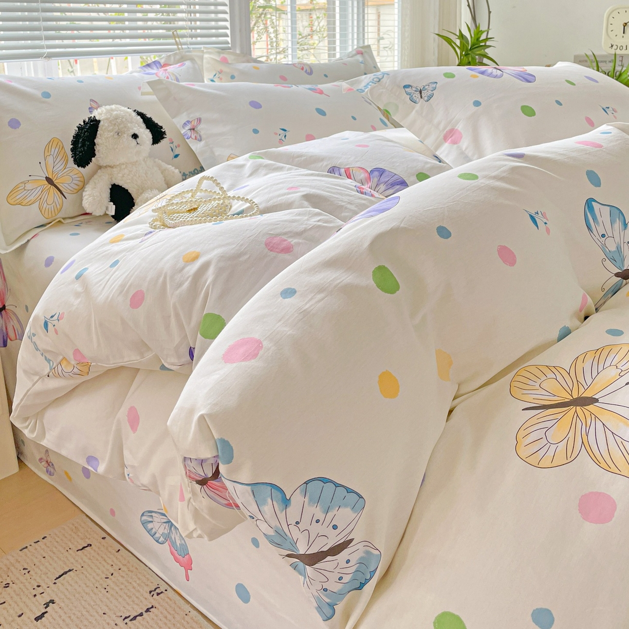 91家纺网 家纺一手货源 找家纺 文黛家居 2025新款全棉喷气印花全棉纯棉印花系列单品被套被套单件单被套 蝶舞-米黄