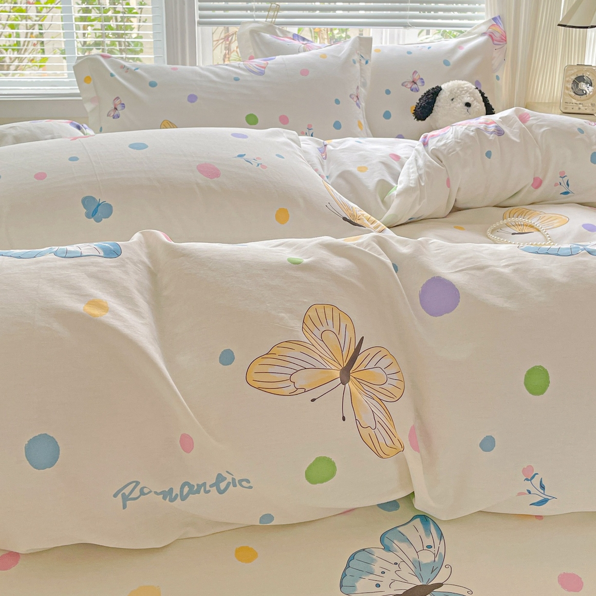 91家纺网 家纺一手货源 找家纺 文黛家居 2025新款全棉喷气印花全棉纯棉印花系列单品被套被套单件单被套 蝶舞-米黄