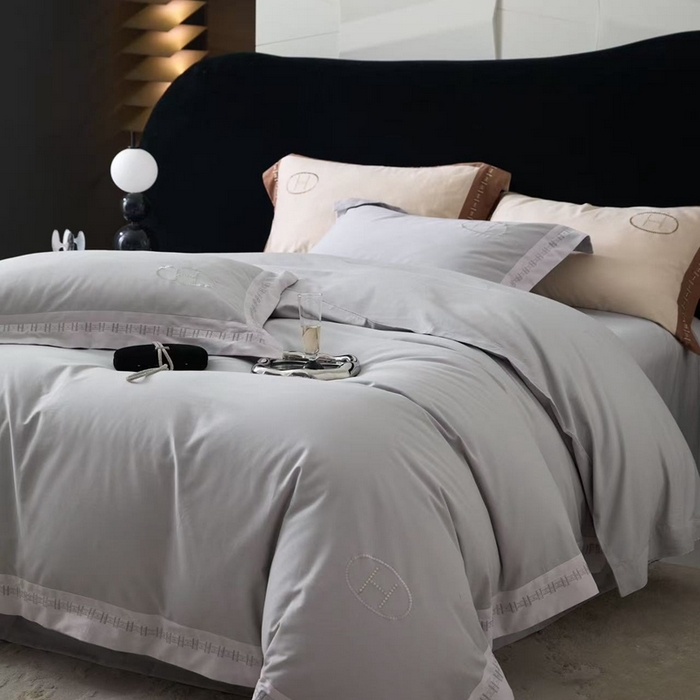 嘉汀兰家居 2025新款长绒棉磨毛四件套—蔓莎 灰色