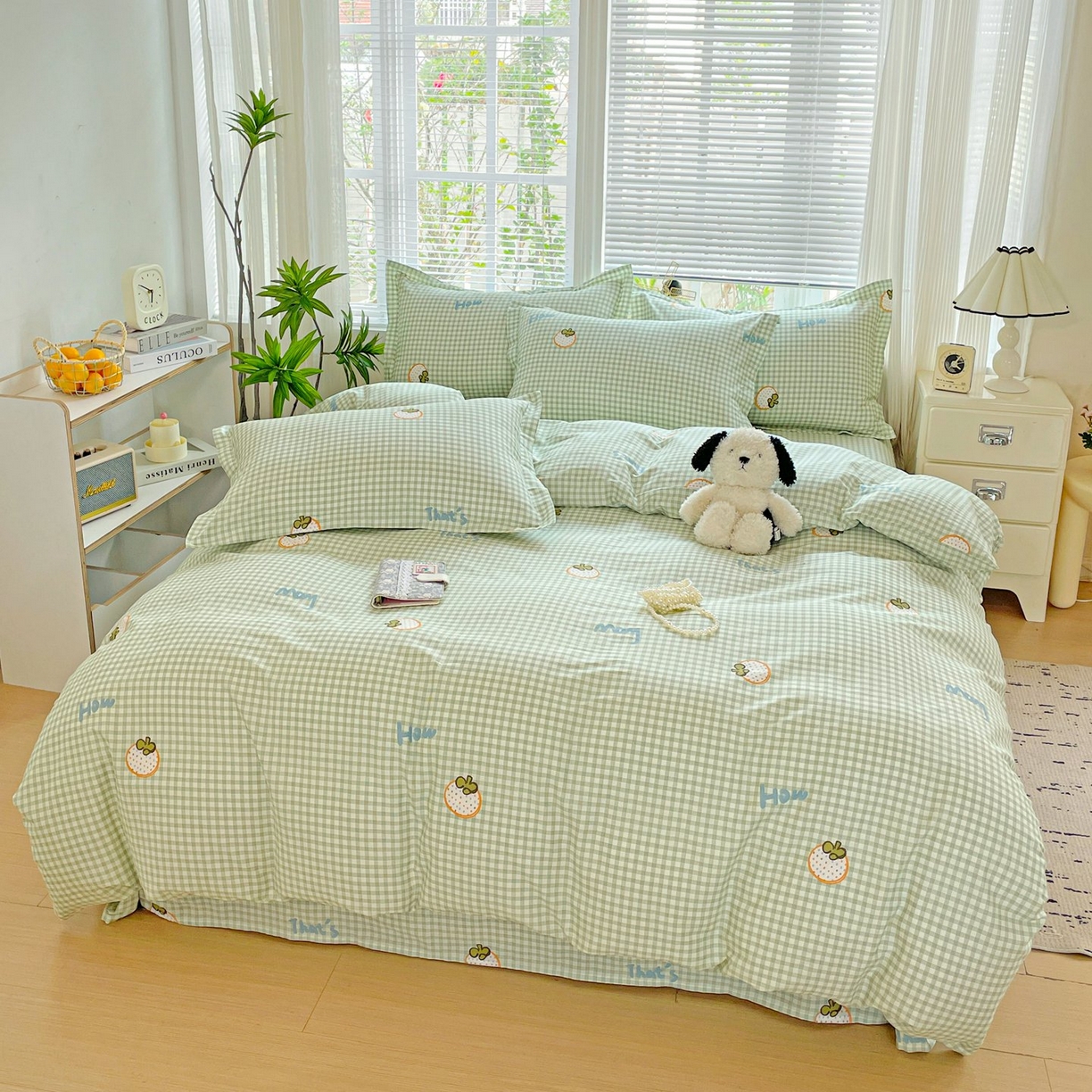 91家纺网 家纺一手货源 找家纺 文黛家居 2025新款全棉喷气印花全棉纯棉印花系列单品被套被套单件单被套 格纹水果