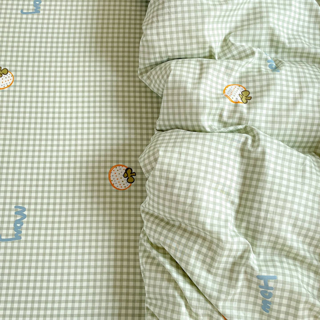 91家纺网 家纺一手货源 找家纺 文黛家居 2025新款全棉喷气印花全棉纯棉印花系列单品被套被套单件单被套 格纹水果