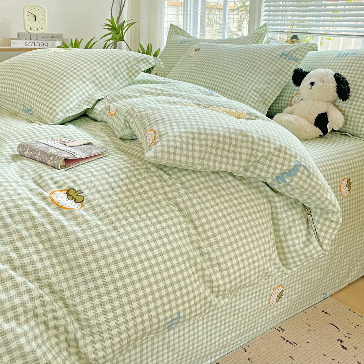 91家纺网 家纺一手货源 找家纺 文黛家居 2025新款全棉喷气印花全棉纯棉印花系列单品被套被套单件单被套 格纹水果