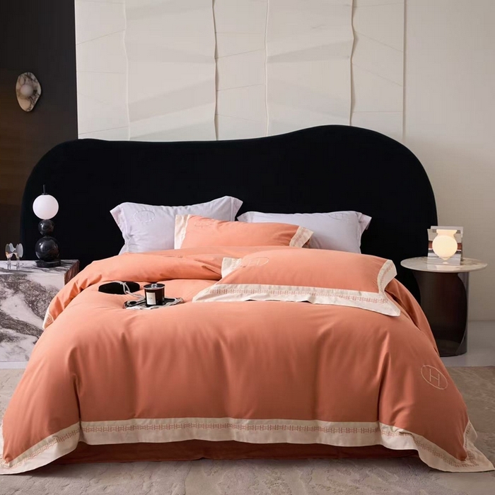 91家纺网 家纺一手货源 找家纺 嘉汀兰家居 2025新款长绒棉磨毛四件套—蔓莎 桔色