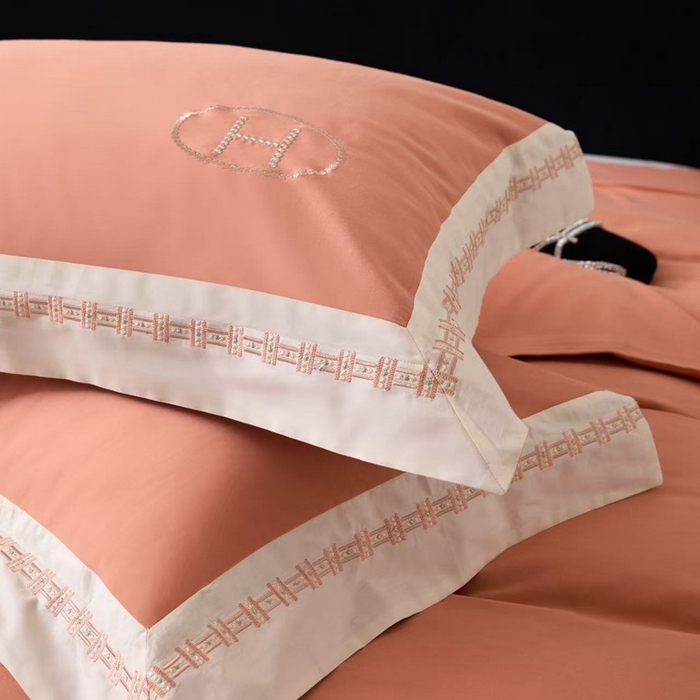 91家纺网 家纺一手货源 找家纺 嘉汀兰家居 2025新款长绒棉磨毛四件套—蔓莎 桔色