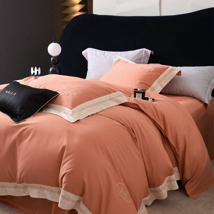 嘉汀兰家居 2025新款长绒棉磨毛四件套—蔓莎 桔色