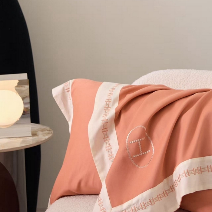 91家纺网 家纺一手货源 找家纺 嘉汀兰家居 2025新款长绒棉磨毛四件套—蔓莎 桔色