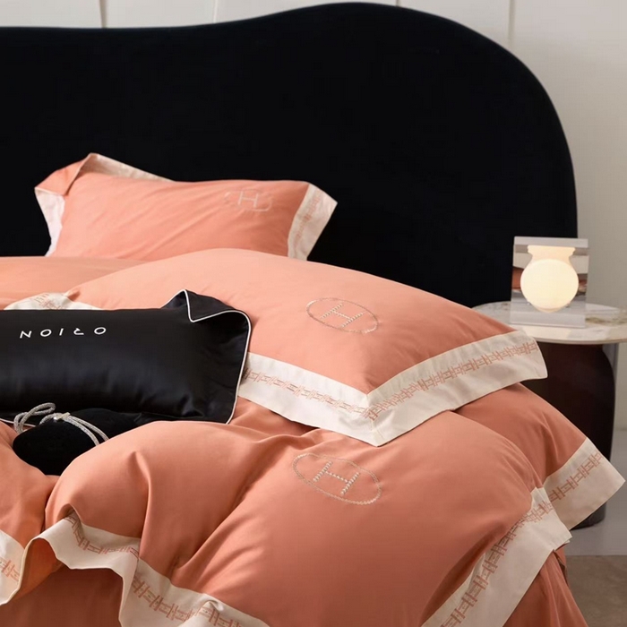 91家纺网 家纺一手货源 找家纺 嘉汀兰家居 2025新款长绒棉磨毛四件套—蔓莎 桔色