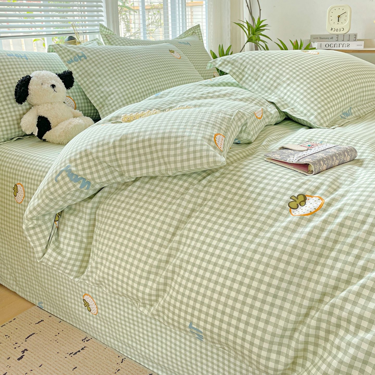 91家纺网 家纺一手货源 找家纺 文黛家居 2025新款全棉喷气印花全棉纯棉印花系列单品被套被套单件单被套 格纹水果