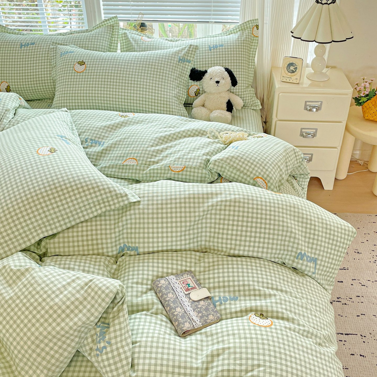 91家纺网 家纺一手货源 找家纺 文黛家居 2025新款全棉喷气印花全棉纯棉印花系列单品被套被套单件单被套 格纹水果