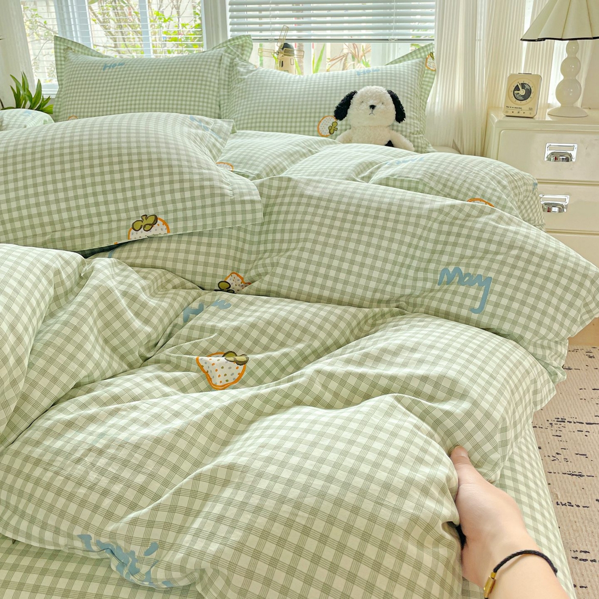 91家纺网 家纺一手货源 找家纺 文黛家居 2025新款全棉喷气印花全棉纯棉印花系列单品被套被套单件单被套 格纹水果