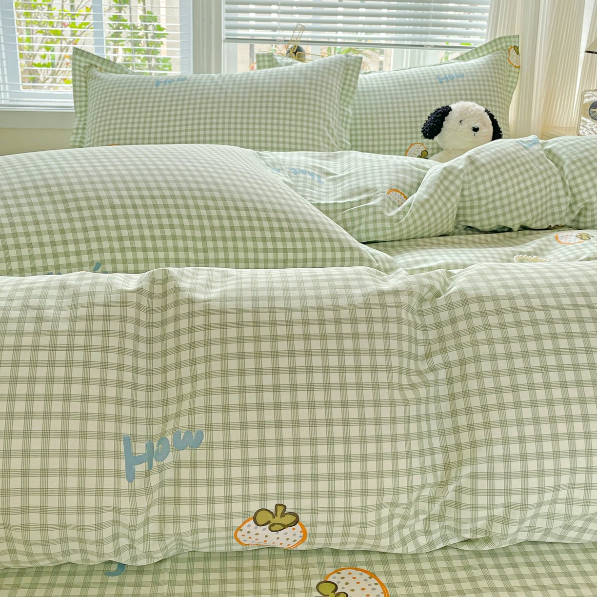 91家纺网 家纺一手货源 找家纺 文黛家居 2025新款全棉喷气印花全棉纯棉印花系列单品被套被套单件单被套 格纹水果