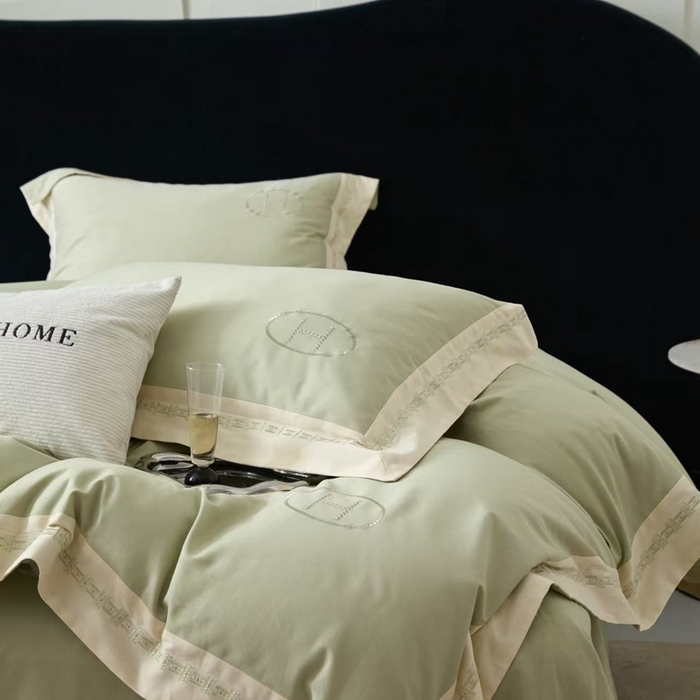 91家纺网 家纺一手货源 找家纺 嘉汀兰家居 2025新款长绒棉磨毛四件套—蔓莎 绿色