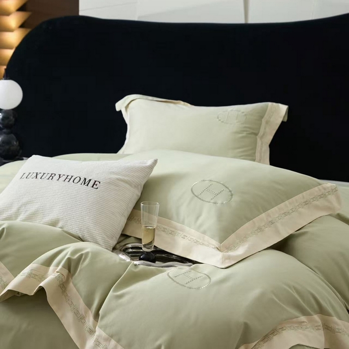 91家纺网 家纺一手货源 找家纺 嘉汀兰家居 2025新款长绒棉磨毛四件套—蔓莎 绿色