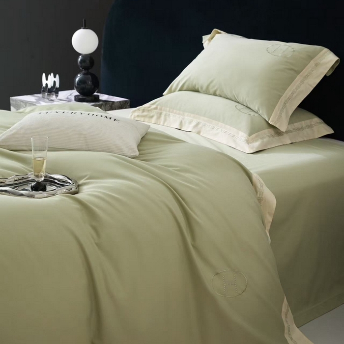 91家纺网 家纺一手货源 找家纺 嘉汀兰家居 2025新款长绒棉磨毛四件套—蔓莎 绿色