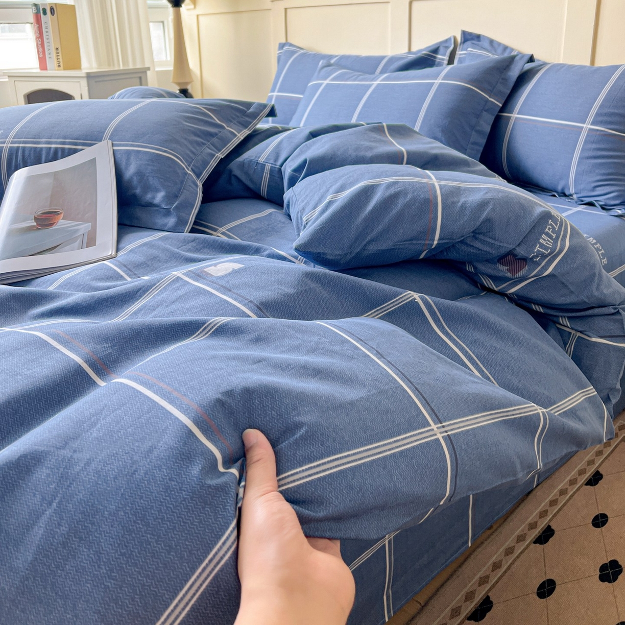 91家纺网 家纺一手货源 找家纺 文黛家居 2025新款全棉喷气印花全棉纯棉印花系列单品被套被套单件单被套 格韵