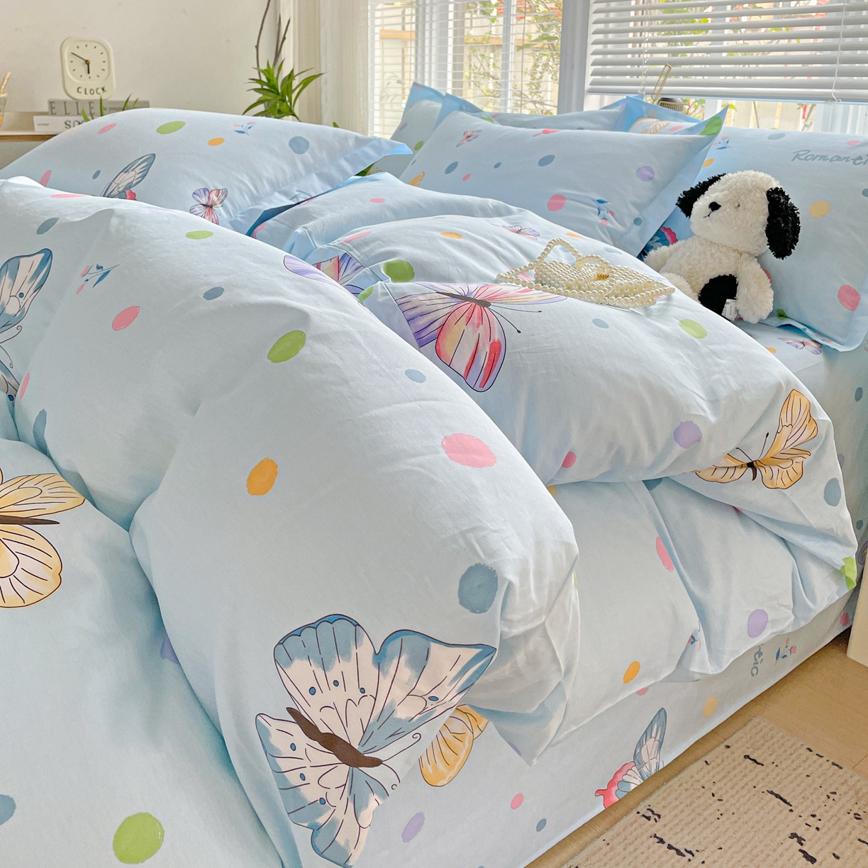 文黛家居 2025新款全棉喷气印花全棉纯棉印花系列四件套 蝶舞-兰