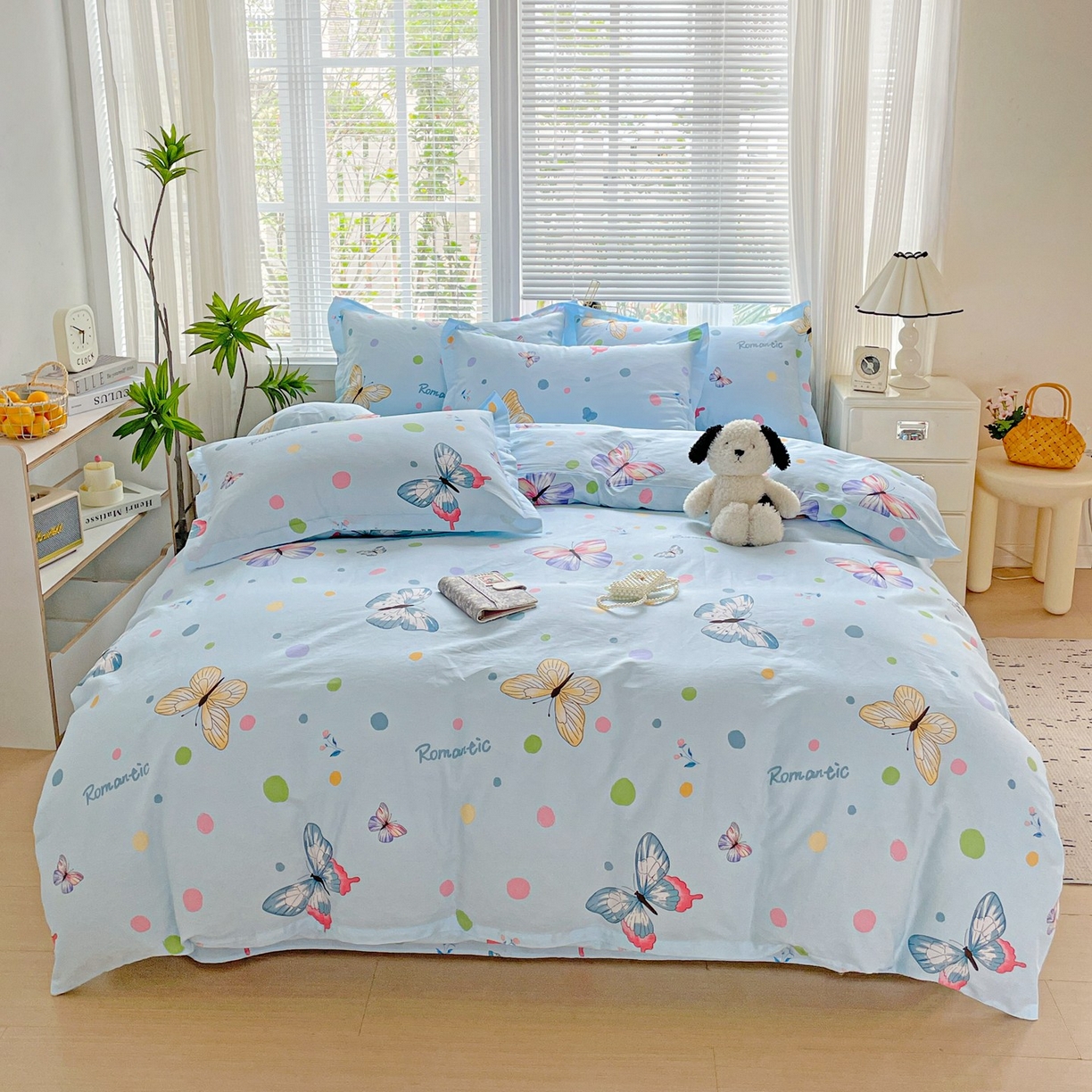 91家纺网 家纺一手货源 找家纺 文黛家居 2025新款全棉喷气印花全棉纯棉印花系列四件套 蝶舞-兰