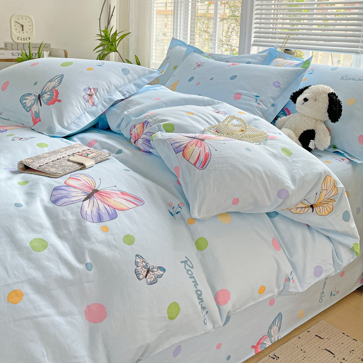 91家纺网 家纺一手货源 找家纺 文黛家居 2025新款全棉喷气印花全棉纯棉印花系列四件套 蝶舞-兰