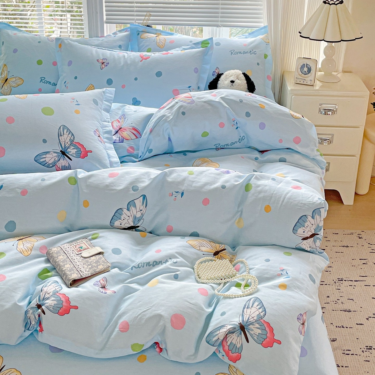 91家纺网 家纺一手货源 找家纺 文黛家居 2025新款全棉喷气印花全棉纯棉印花系列四件套 蝶舞-兰