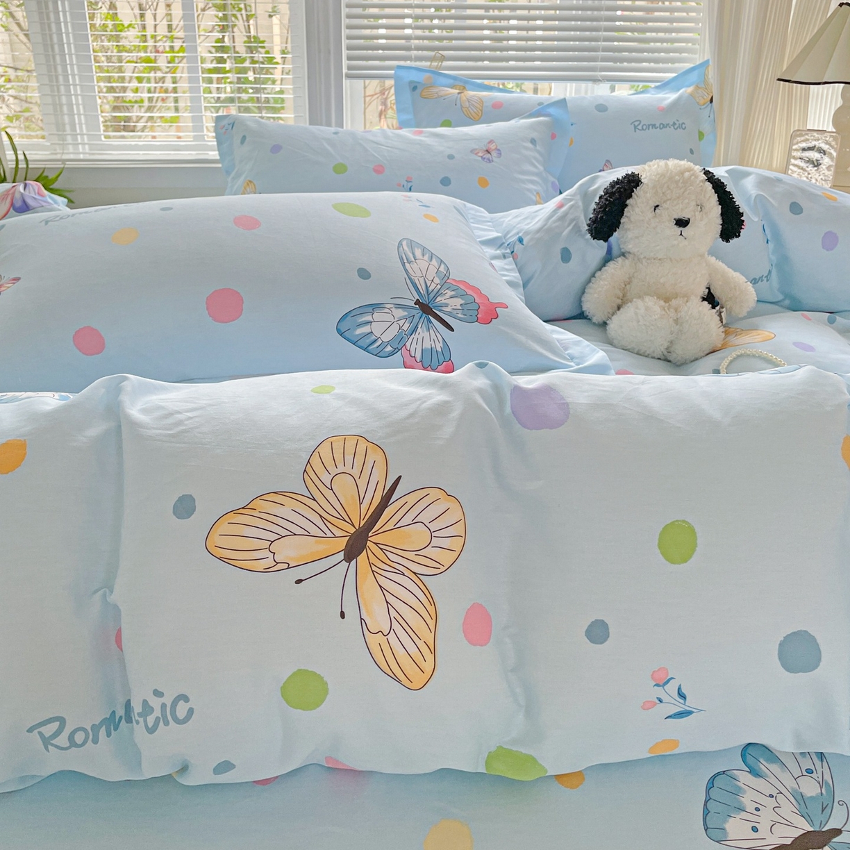 91家纺网 家纺一手货源 找家纺 文黛家居 2025新款全棉喷气印花全棉纯棉印花系列四件套 蝶舞-兰