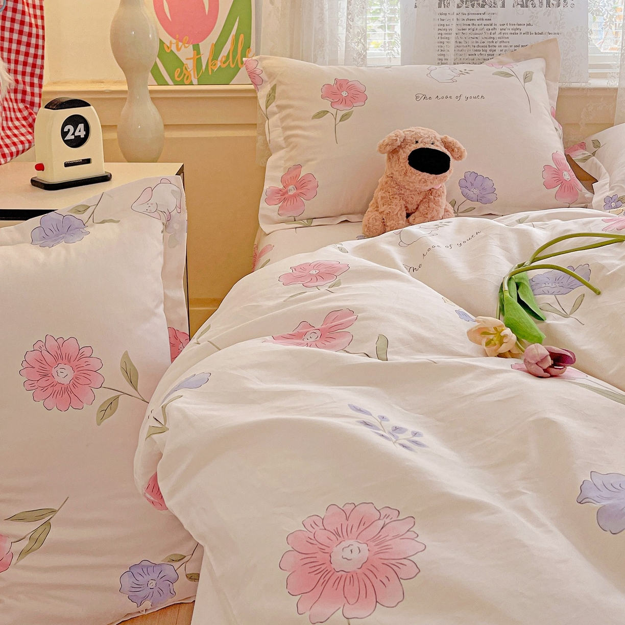 91家纺网 家纺一手货源 找家纺 文黛家居 2025新款全棉喷气印花全棉纯棉印花系列单品被套被套单件单被套 花丛小兔