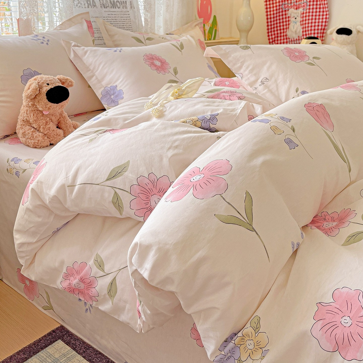 91家纺网 家纺一手货源 找家纺 文黛家居 2025新款全棉喷气印花全棉纯棉印花系列单品被套被套单件单被套 花丛小兔