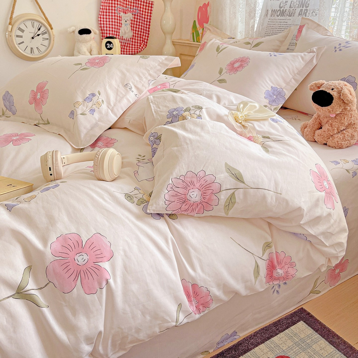 91家纺网 家纺一手货源 找家纺 文黛家居 2025新款全棉喷气印花全棉纯棉印花系列单品被套被套单件单被套 花丛小兔