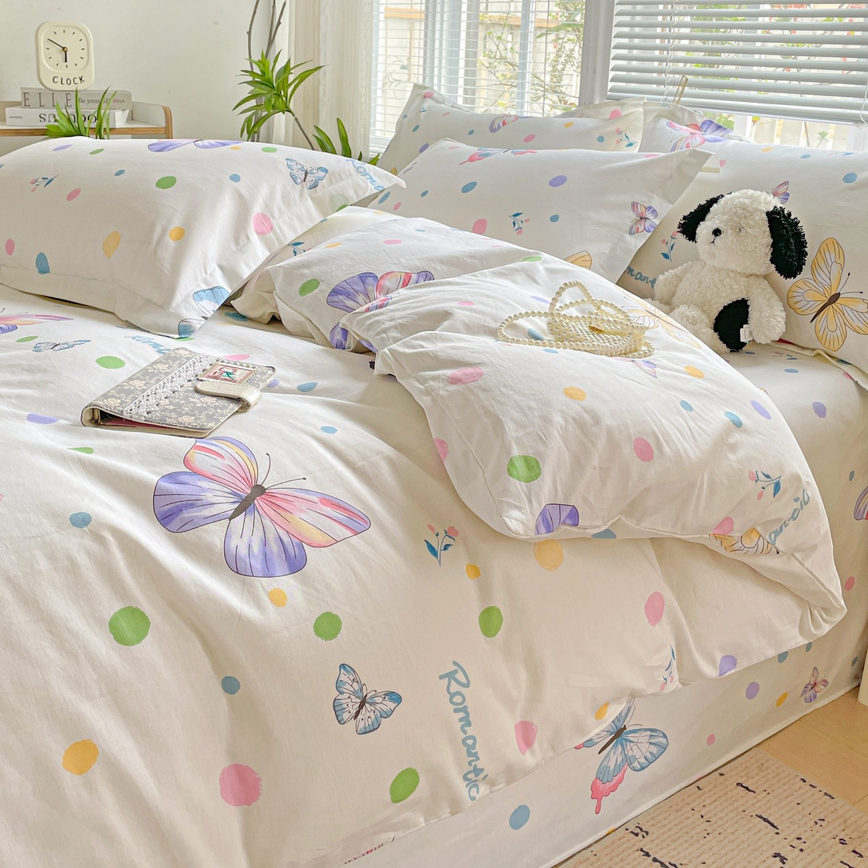 91家纺网 家纺一手货源 找家纺 文黛家居 2025新款全棉喷气印花全棉纯棉印花系列四件套 蝶舞-米黄