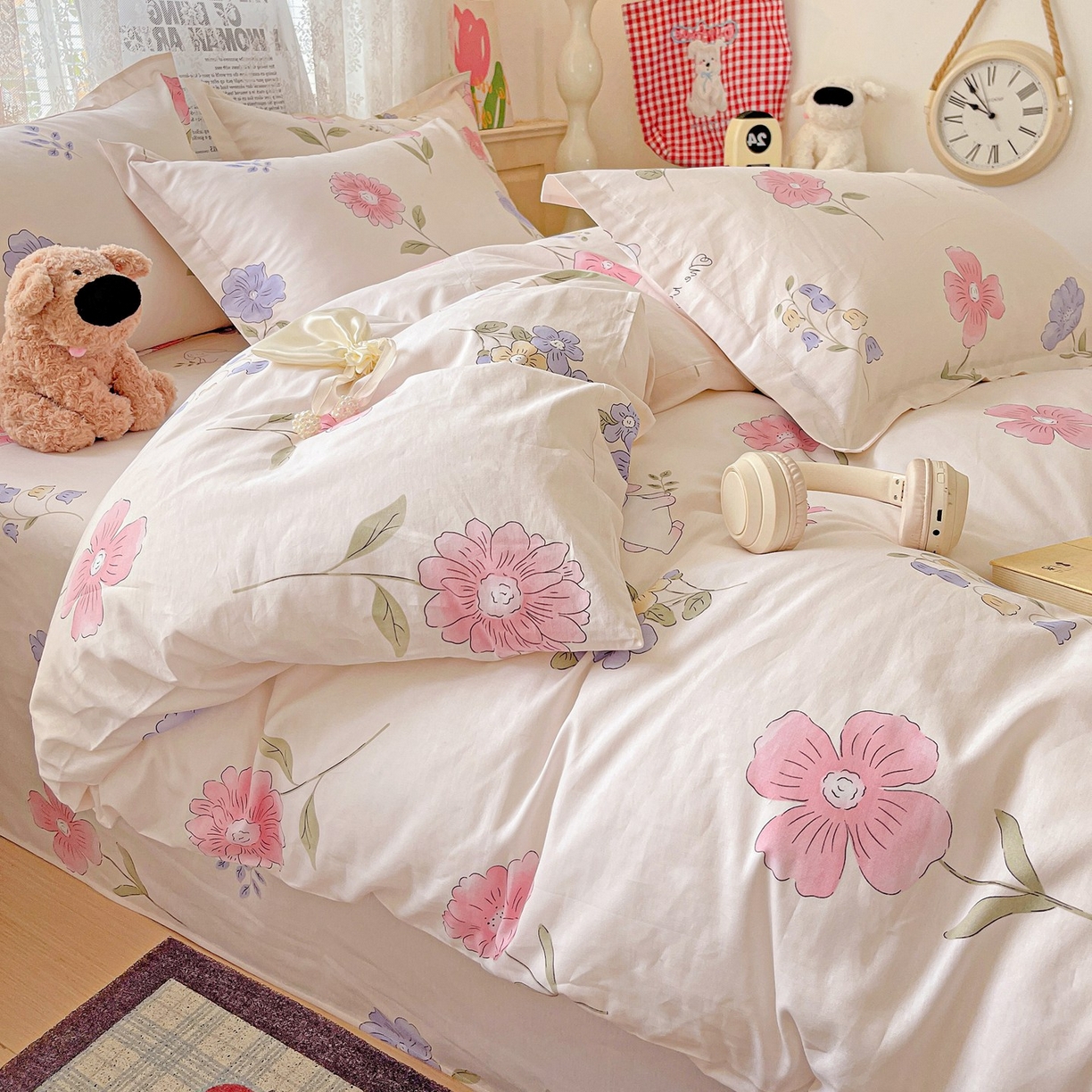 91家纺网 家纺一手货源 找家纺 文黛家居 2025新款全棉喷气印花全棉纯棉印花系列单品被套被套单件单被套 花丛小兔