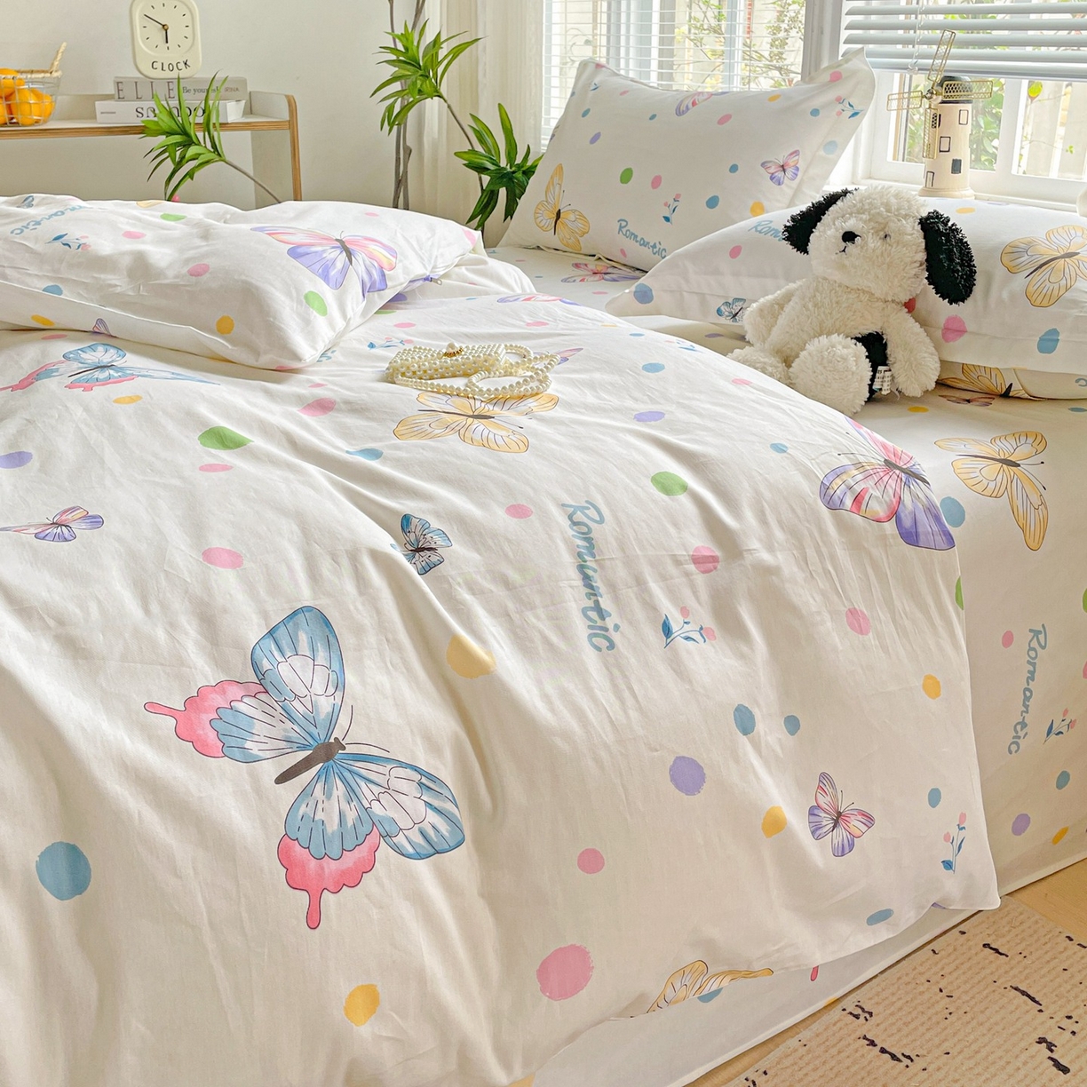 91家纺网 家纺一手货源 找家纺 文黛家居 2025新款全棉喷气印花全棉纯棉印花系列四件套 蝶舞-米黄