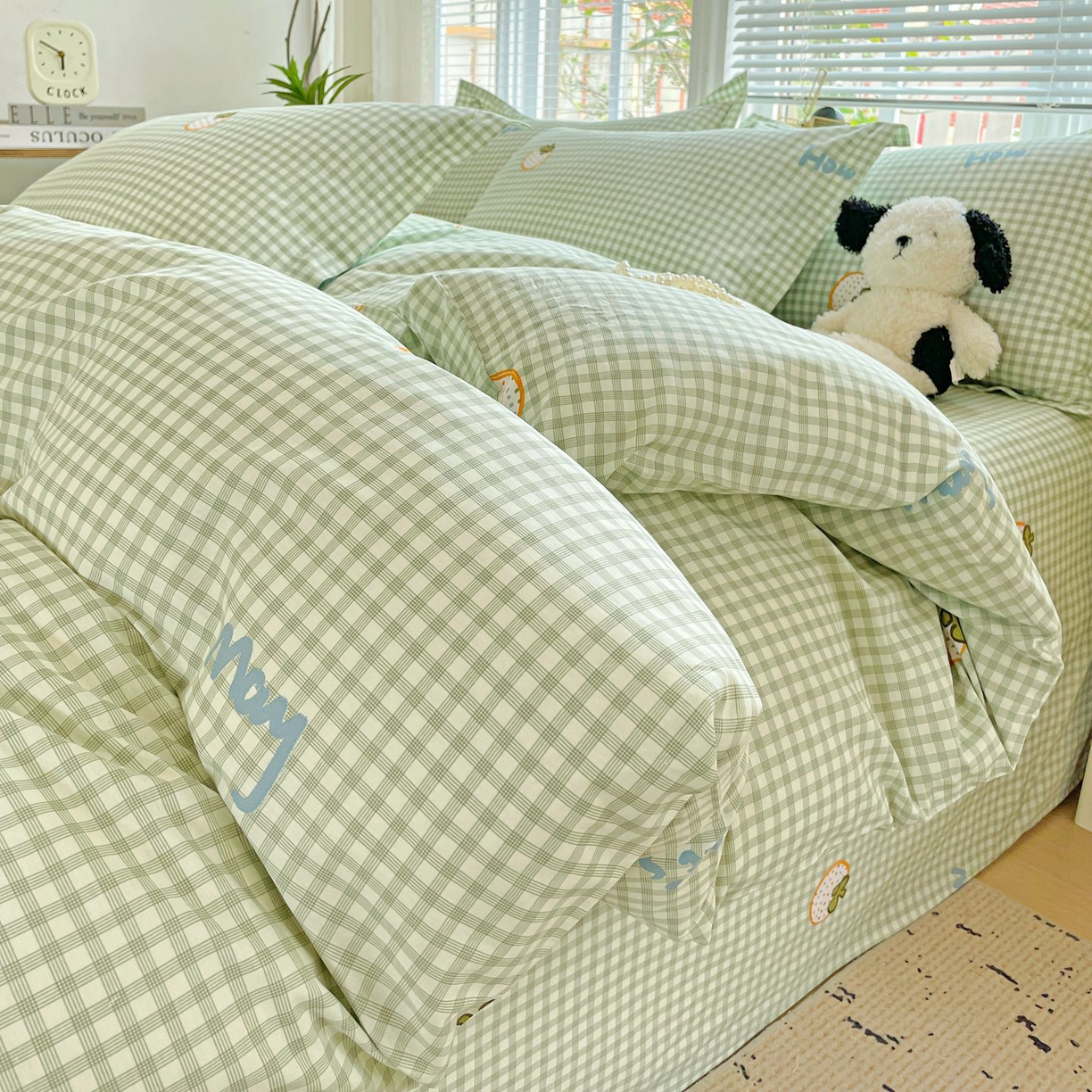 文黛家居 2025新款全棉喷气印花全棉纯棉印花系列四件套 格纹水果