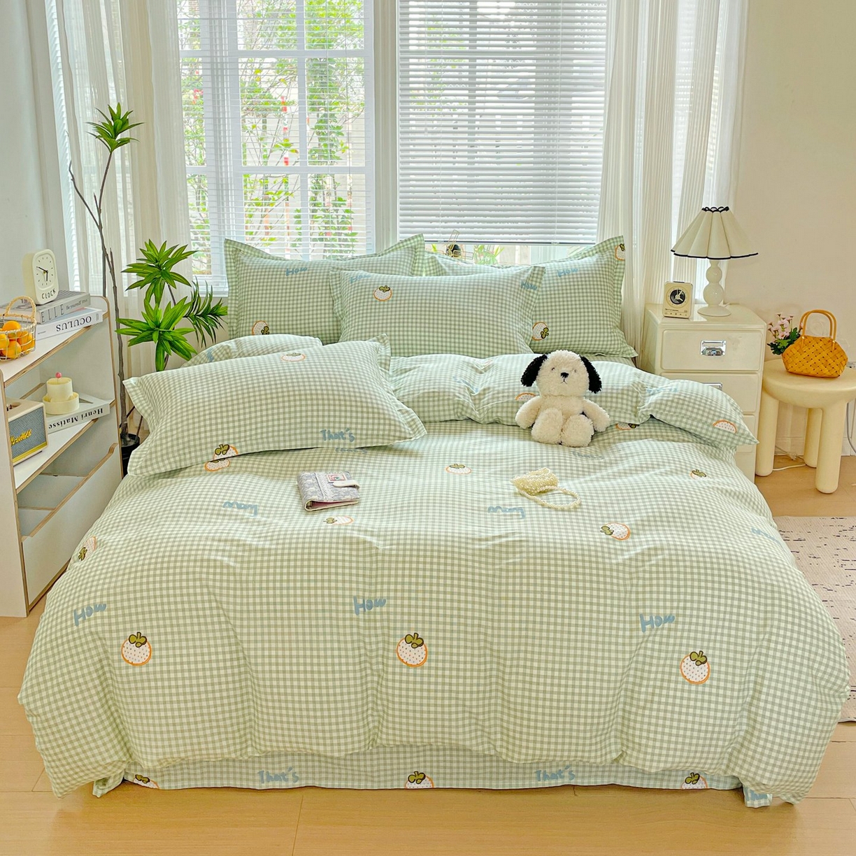 91家纺网 家纺一手货源 找家纺 文黛家居 2025新款全棉喷气印花全棉纯棉印花系列四件套 格纹水果