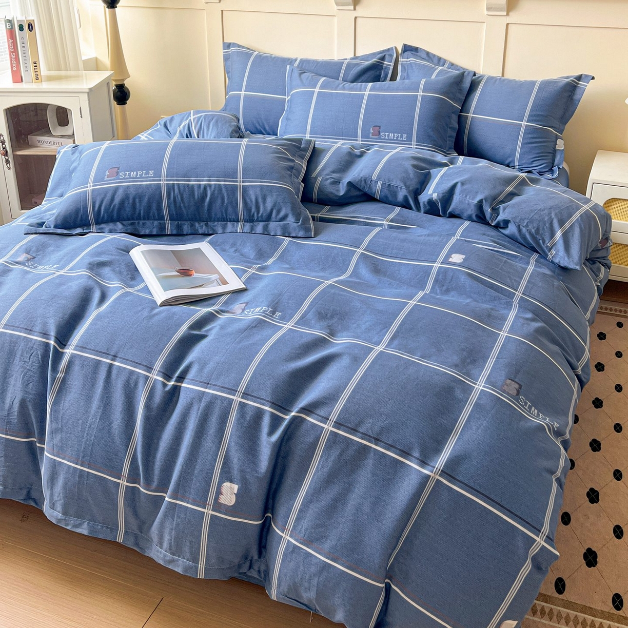 91家纺网 家纺一手货源 找家纺 文黛家居 2025新款全棉喷气印花全棉纯棉印花系列四件套 格韵