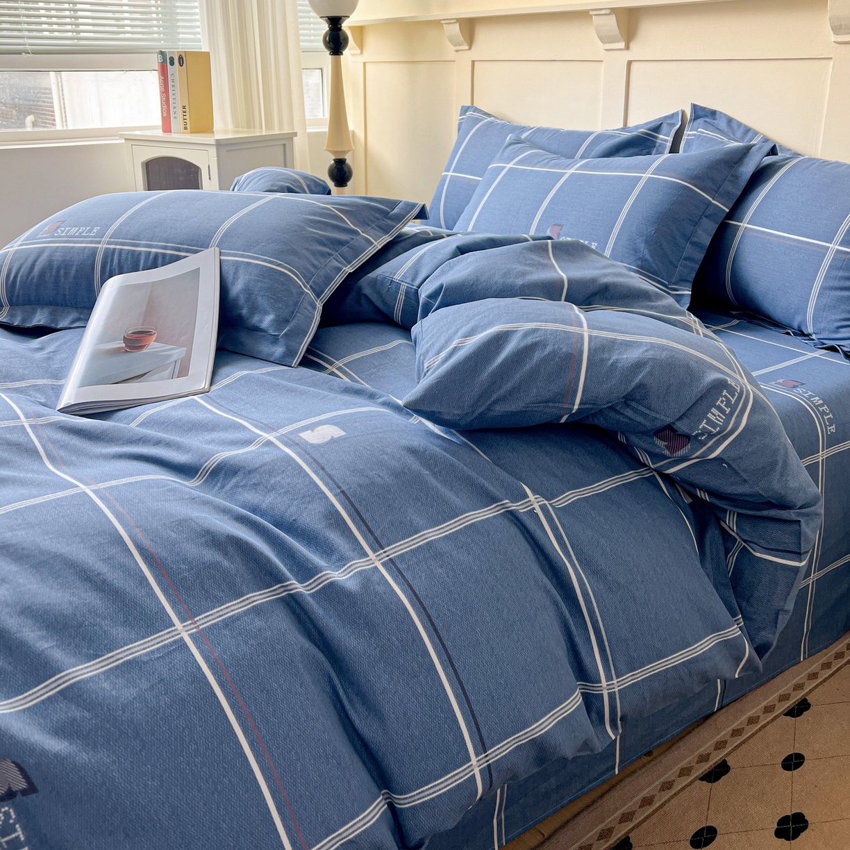 91家纺网 家纺一手货源 找家纺 文黛家居 2025新款全棉喷气印花全棉纯棉印花系列四件套 格韵