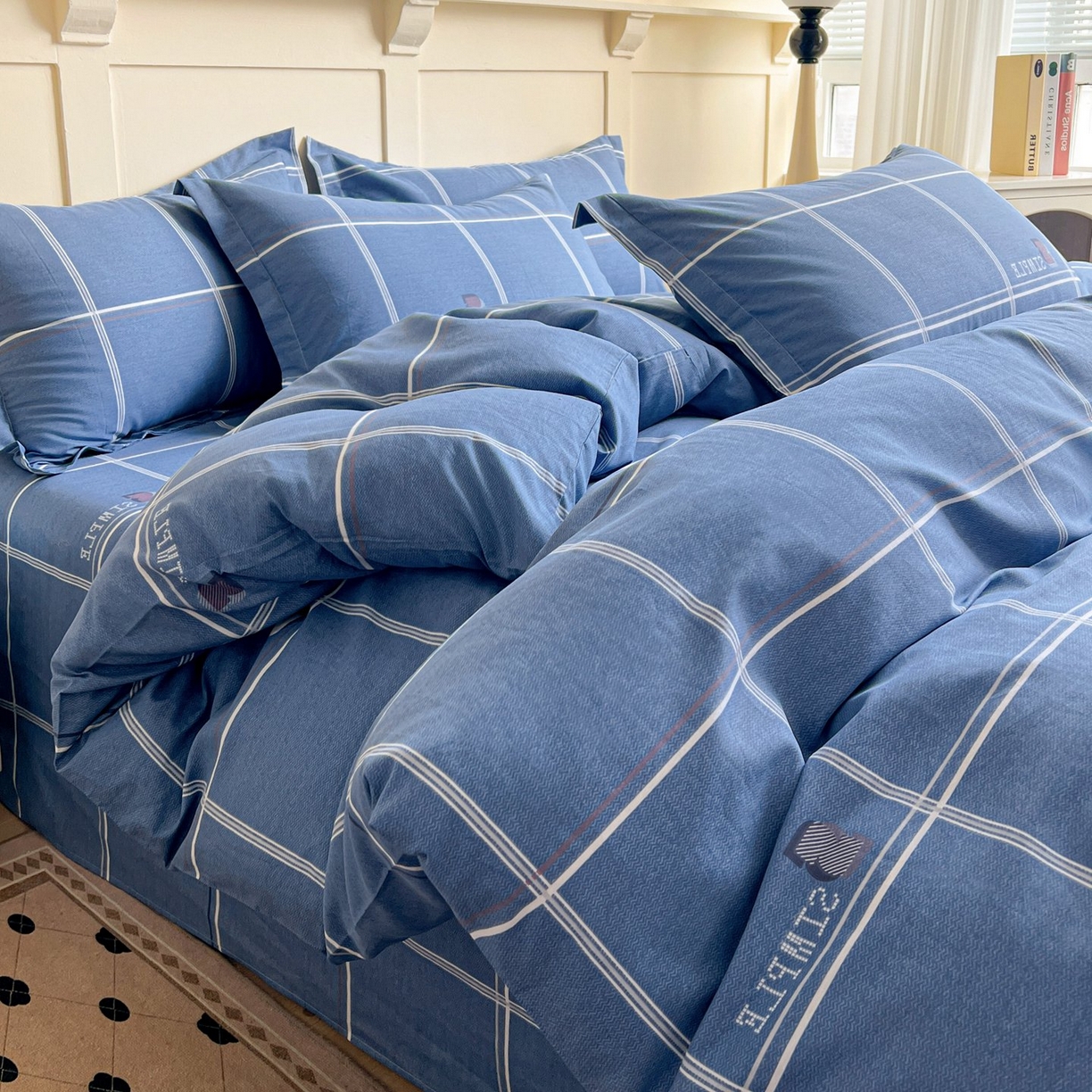 91家纺网 家纺一手货源 找家纺 文黛家居 2025新款全棉喷气印花全棉纯棉印花系列四件套 格韵