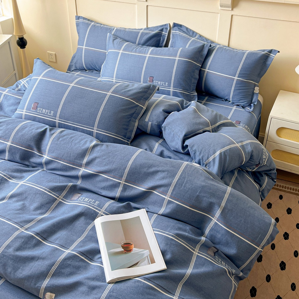 91家纺网 家纺一手货源 找家纺 文黛家居 2025新款全棉喷气印花全棉纯棉印花系列四件套 格韵