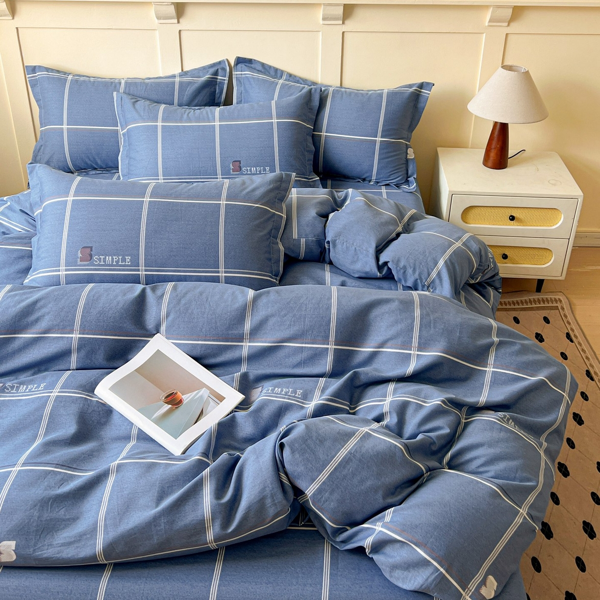 91家纺网 家纺一手货源 找家纺 文黛家居 2025新款全棉喷气印花全棉纯棉印花系列四件套 格韵