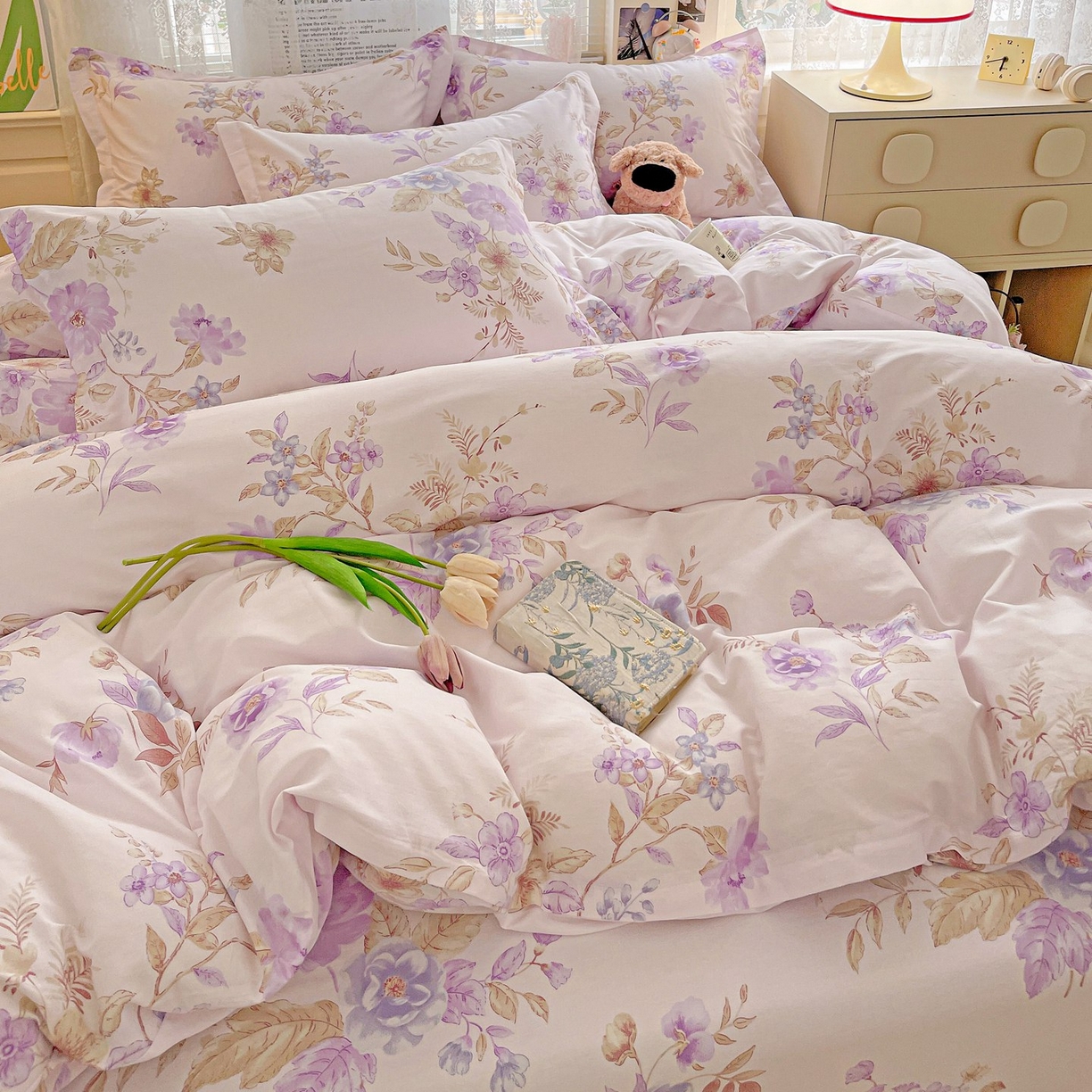 91家纺网 家纺一手货源 找家纺 文黛家居 2025新款全棉喷气印花全棉纯棉印花系列单品被套被套单件单被套 花媚柔情