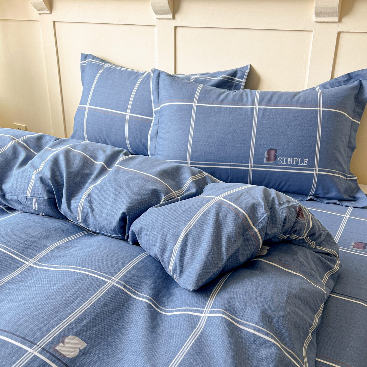 91家纺网 家纺一手货源 找家纺 文黛家居 2025新款全棉喷气印花全棉纯棉印花系列四件套 格韵