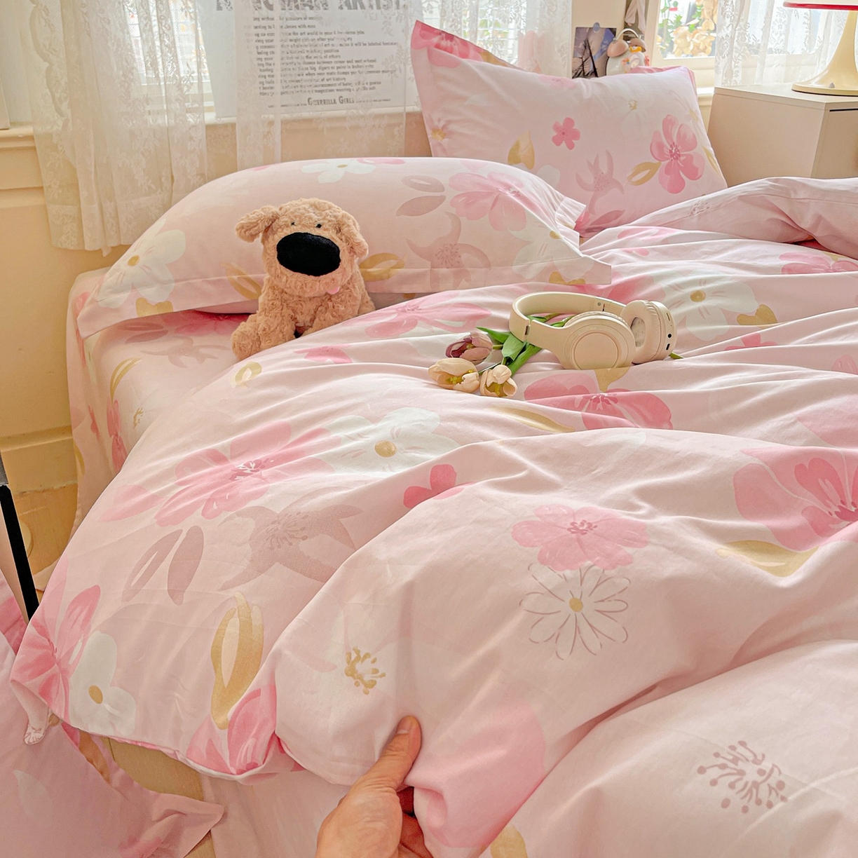 91家纺网 家纺一手货源 找家纺 文黛家居 2025新款全棉喷气印花全棉纯棉印花系列四件套 花间舞