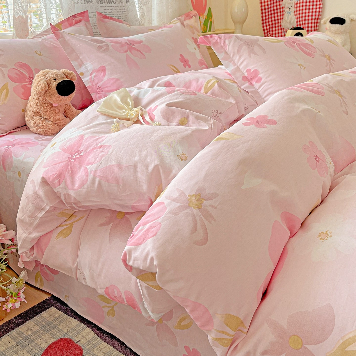 91家纺网 家纺一手货源 找家纺 文黛家居 2025新款全棉喷气印花全棉纯棉印花系列四件套 花间舞