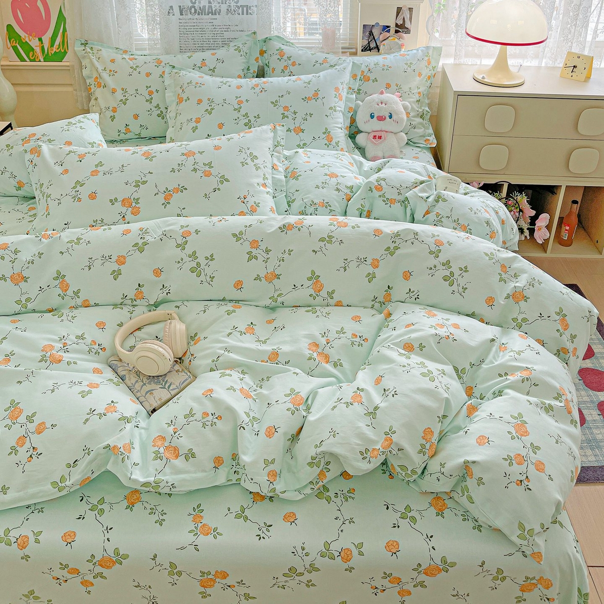 91家纺网 家纺一手货源 找家纺 文黛家居 2025新款全棉喷气印花全棉纯棉印花系列单品被套被套单件单被套 花想容