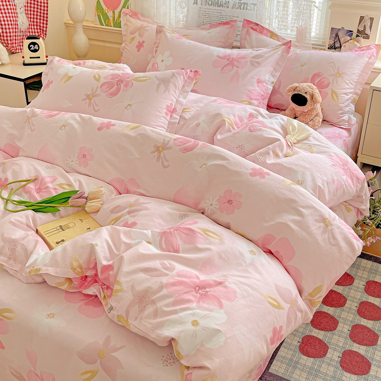 91家纺网 家纺一手货源 找家纺 文黛家居 2025新款全棉喷气印花全棉纯棉印花系列四件套 花间舞